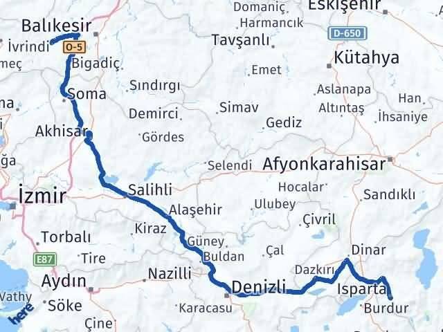 Isparta İvrindi Balıkesir Arası Kaç Km - Yol Haritası