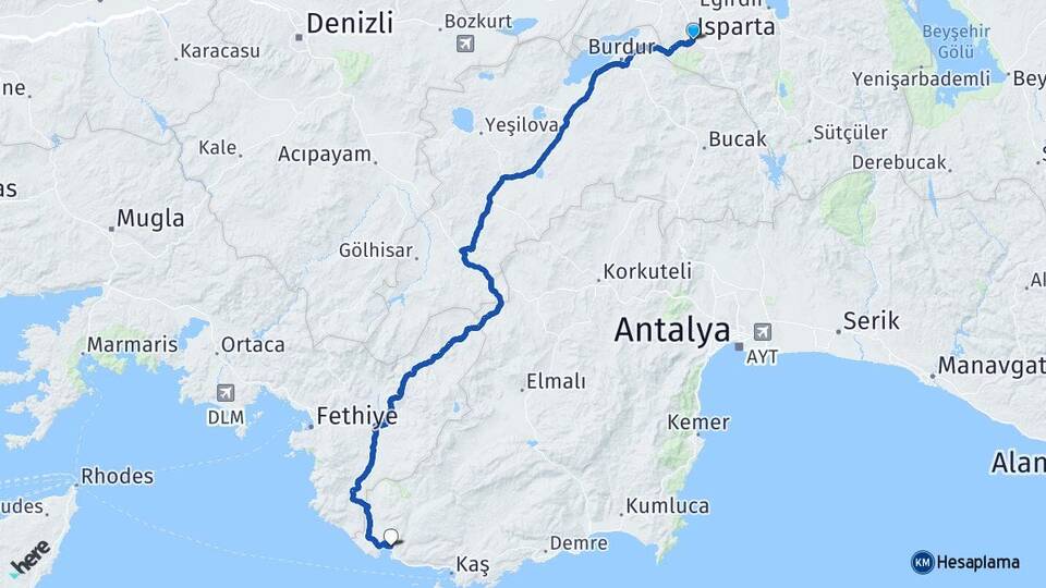 Isparta Kalkan Kaş Antalya Arası Kaç Km - Yol Haritası