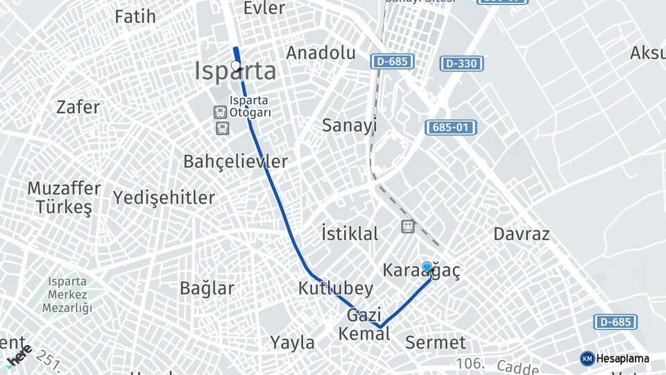 Karaağaç Isparta Arası Kaç Km - Yol Tarifi
