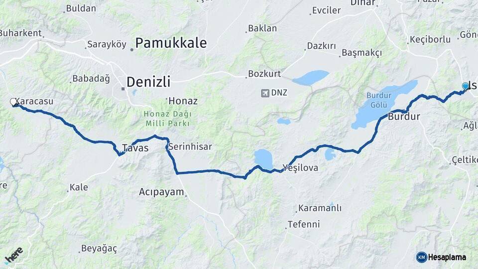 Isparta Karacasu Aydın Arası Kaç Km - Yol Haritası