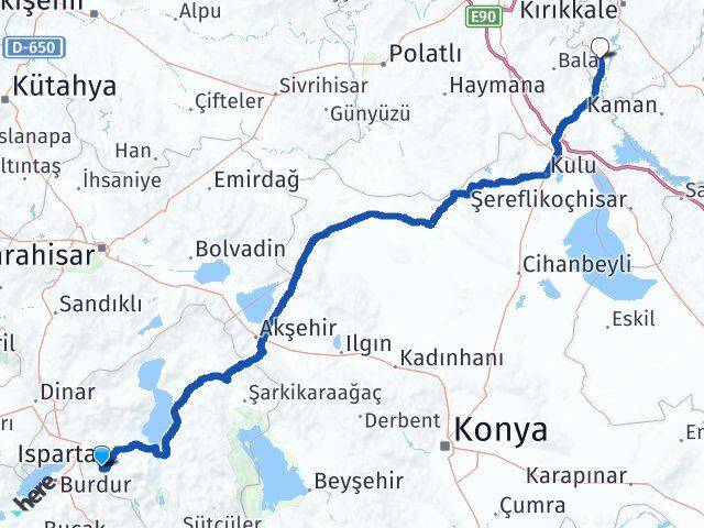 Isparta Karakeçili Kırıkkale Arası Kaç Km - Yol Haritası