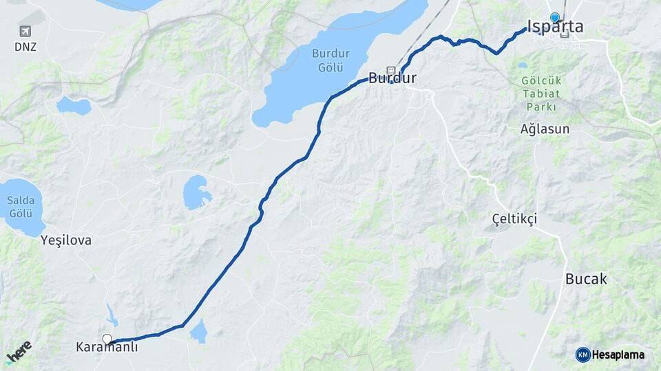 Isparta Karamanlı Burdur Arası Kaç Km - Yol Haritası