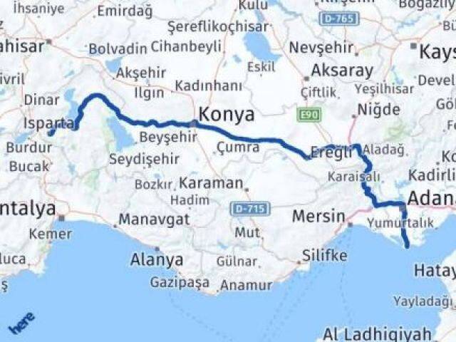 Isparta Karataş Adana Arası Kaç Km - Yol Haritası