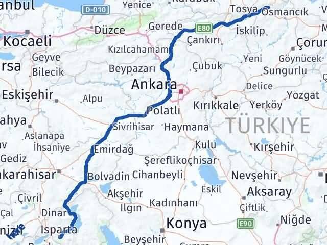 Isparta Kargı Çorum Arası Kaç Km - Yol Haritası