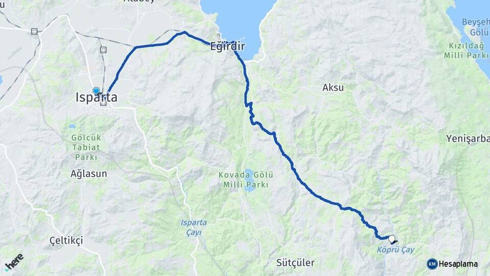 Isparta Kasımlar Sütçüler Arası Kaç Km - Yol Haritası
