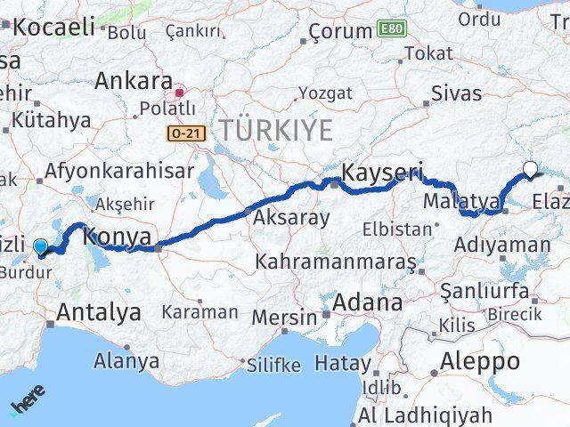 Isparta Keban Elazığ Arası Kaç Km - Yol Haritası