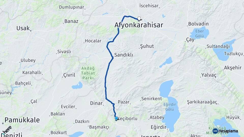 Isparta Keçiborlu Afyonkarahisar Arası Kaç Km - Yol Haritası