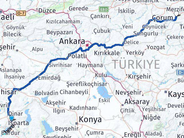 Isparta Keçiborlu Amasya Arası Kaç Km - Yol Haritası