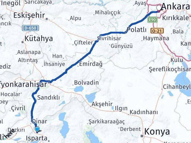 Isparta Keçiborlu Ankara Arası Kaç Km - Yol Haritası