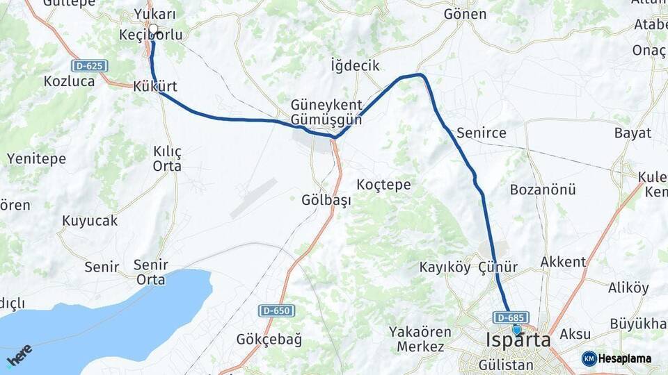 Isparta Keçiborlu Arası Kaç Km - Yol Haritası