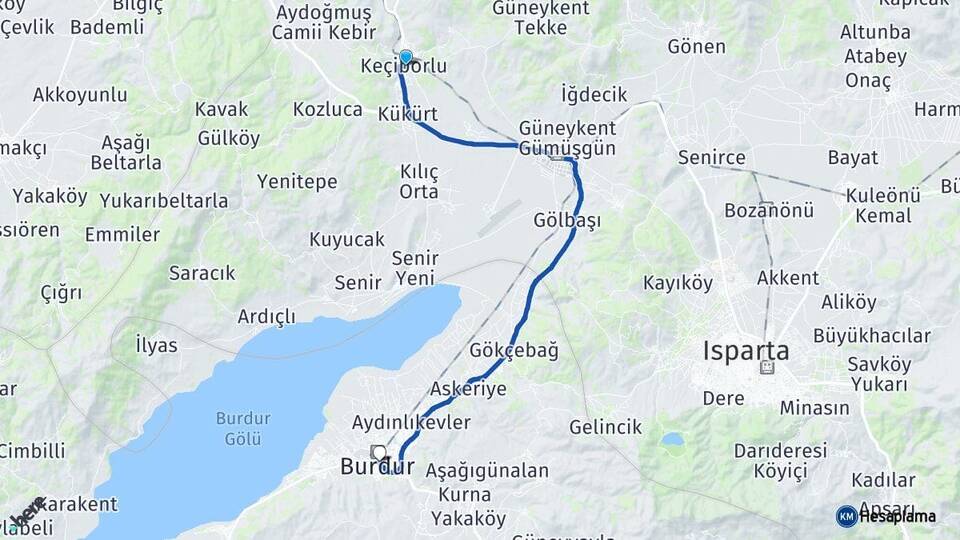 Isparta Keçiborlu Burdur Arası Kaç Km - Yol Haritası