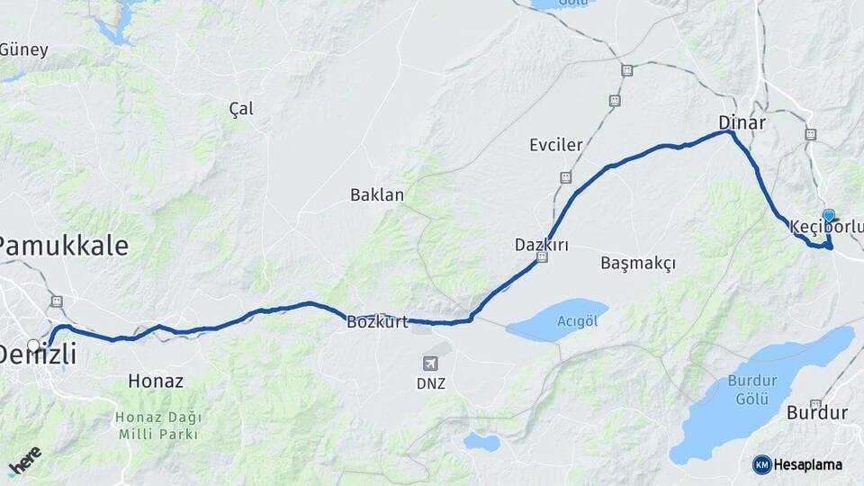Isparta Keçiborlu Denizli Arası Kaç Km - Yol Haritası