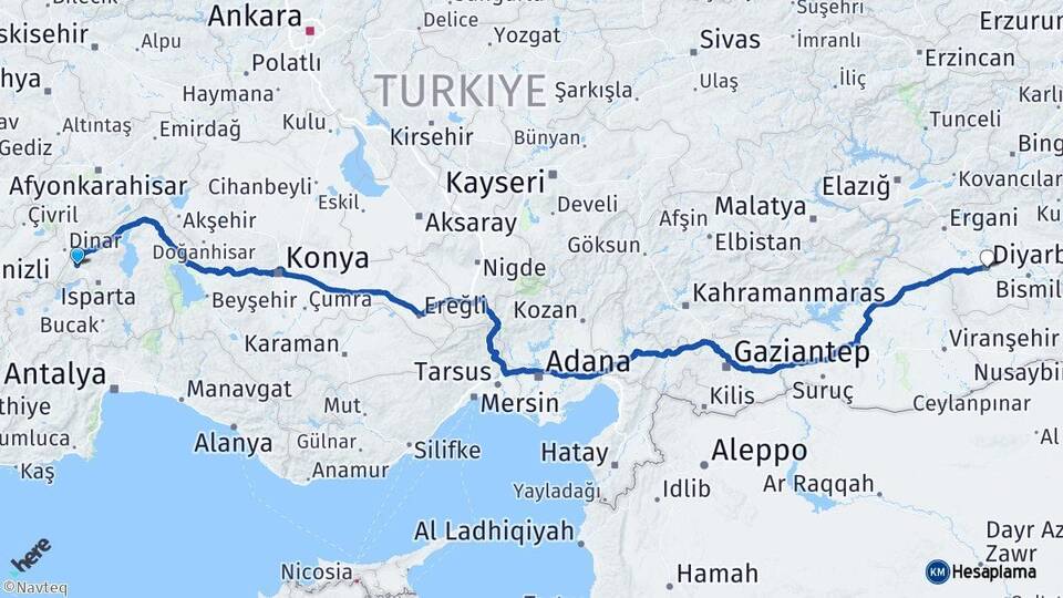 Isparta Keçiborlu Diyarbakır Arası Kaç Km - Yol Haritası