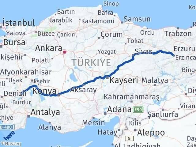 Isparta Keçiborlu Erzincan Arası Kaç Km - Yol Haritası