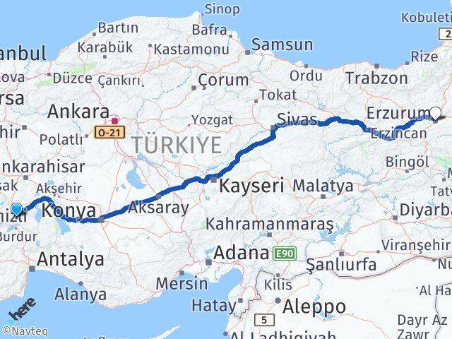Isparta Keçiborlu Erzurum Arası Kaç Km - Yol Haritası