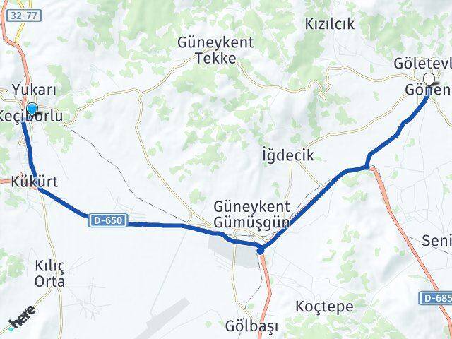 Isparta Keçiborlu Gönen Arası Kaç Km - Yol Haritası