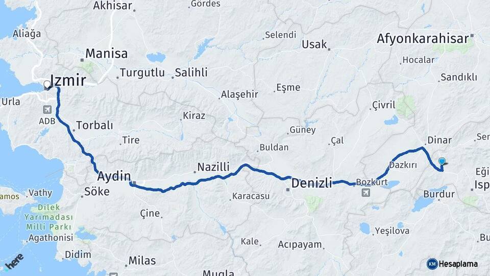 Isparta Keçiborlu İzmir Arası Kaç Km - Yol Haritası