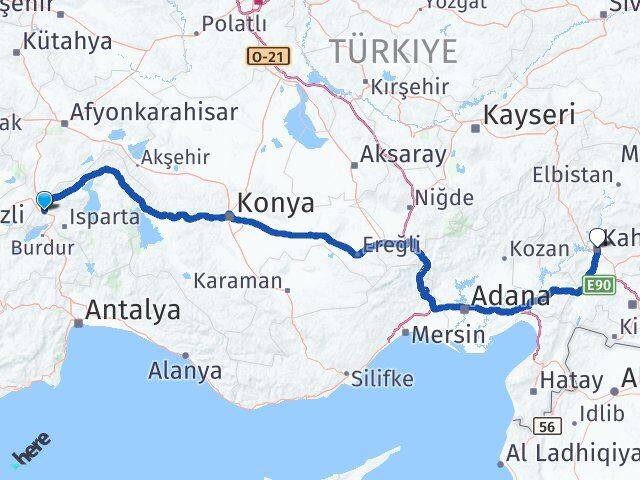 Isparta Keçiborlu Kahramanmaraş Arası Kaç Km - Yol Haritası