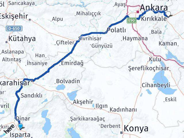Isparta Keçiborlu Kırıkkale Arası Kaç Km - Yol Haritası