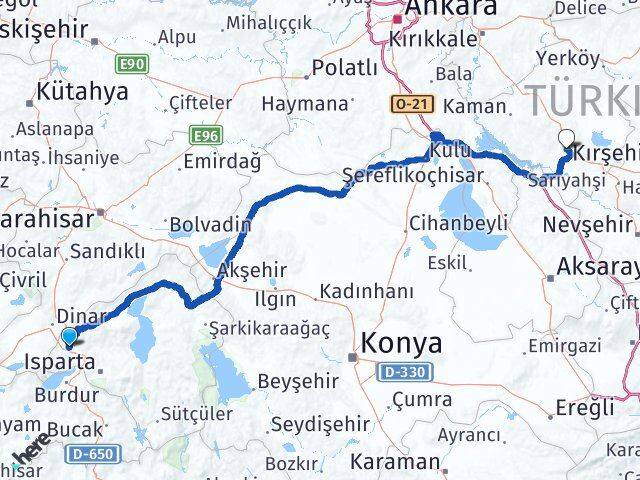 Isparta Keçiborlu Kırşehir Arası Kaç Km - Yol Haritası