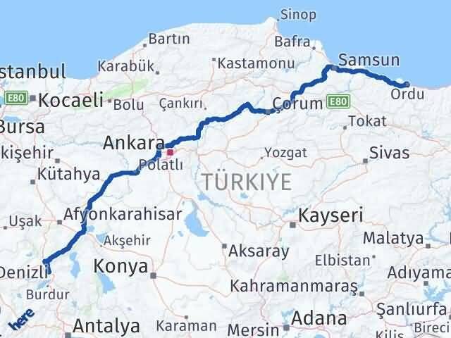 Isparta Keçiborlu Ordu Arası Kaç Km - Yol Haritası