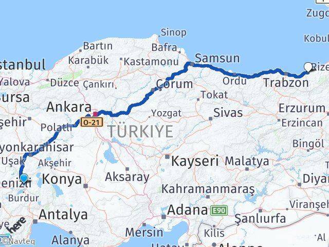 Isparta Keçiborlu Rize Arası Kaç Km - Yol Haritası
