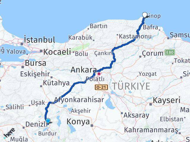 Isparta Keçiborlu Sinop Arası Kaç Km - Yol Haritası