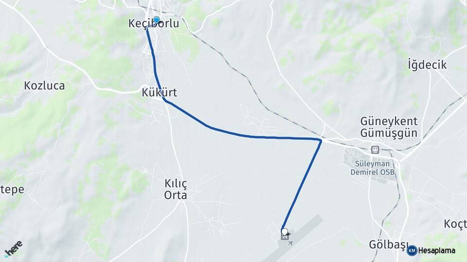 Isparta Keçiborlu Süleyman Demirel Havalimanı Arası Kaç Km - Yol Haritası