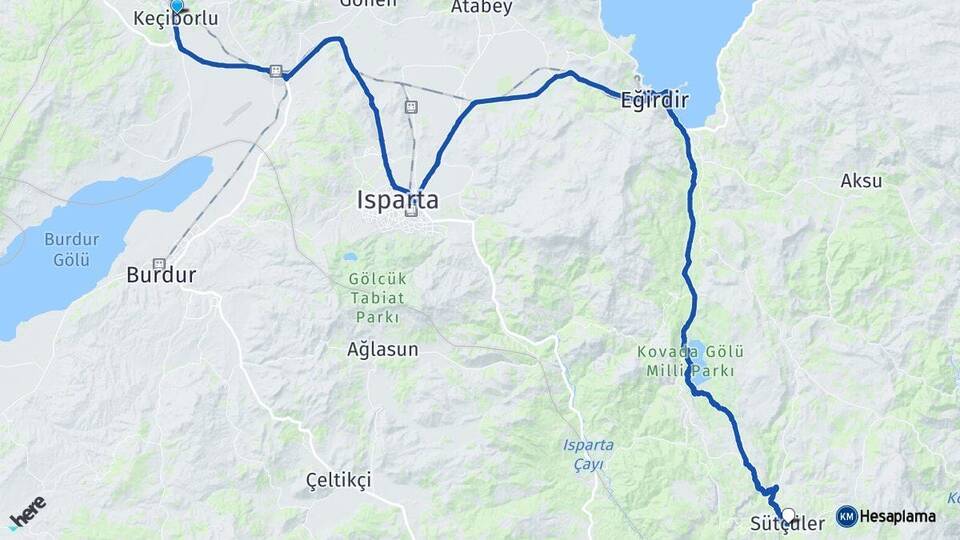 Isparta Keçiborlu Sütçüler Arası Kaç Km - Yol Haritası