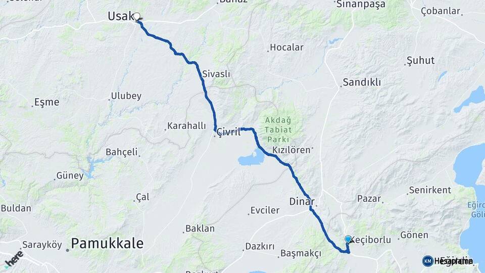 Isparta Keçiborlu Uşak Arası Kaç Km - Yol Haritası