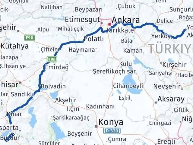 Isparta Keçiborlu Yozgat Arası Kaç Km - Yol Haritası