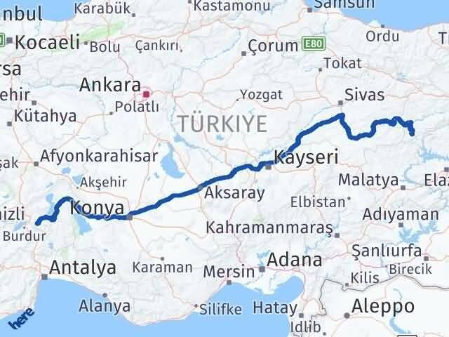 Isparta Kemaliye Erzincan Arası Kaç Km - Yol Haritası