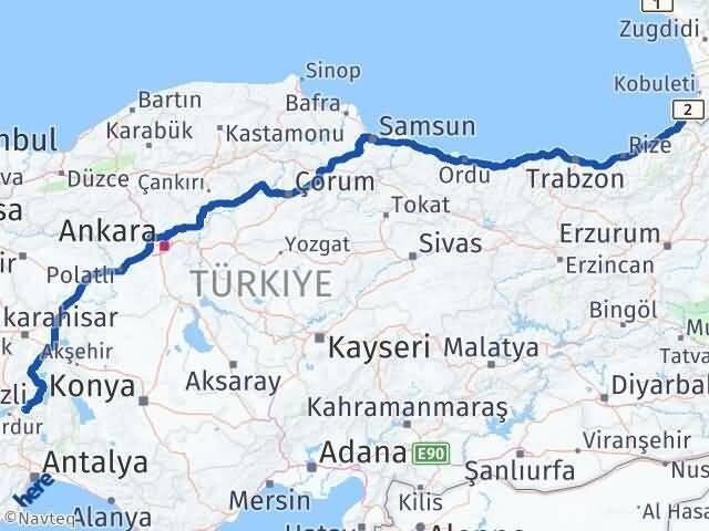 Isparta Kemalpaşa Artvin Arası Kaç Km - Yol Haritası