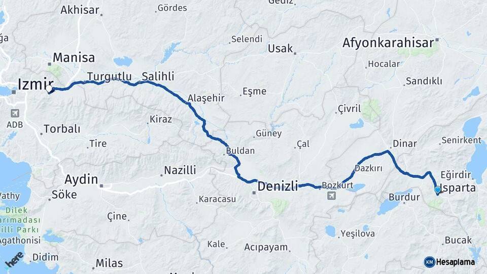 Isparta Kemalpaşa İzmir Arası Kaç Km - Yol Haritası