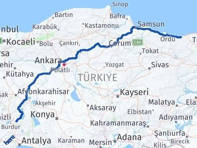 Isparta Keşap Giresun Arası Kaç Km - Yol Haritası