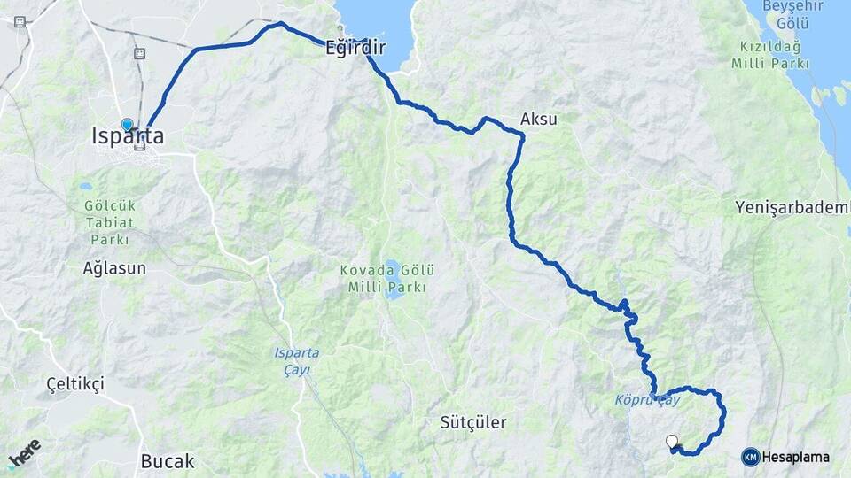 Isparta Kesme Sütçüler Arası Kaç Km - Yol Haritası
