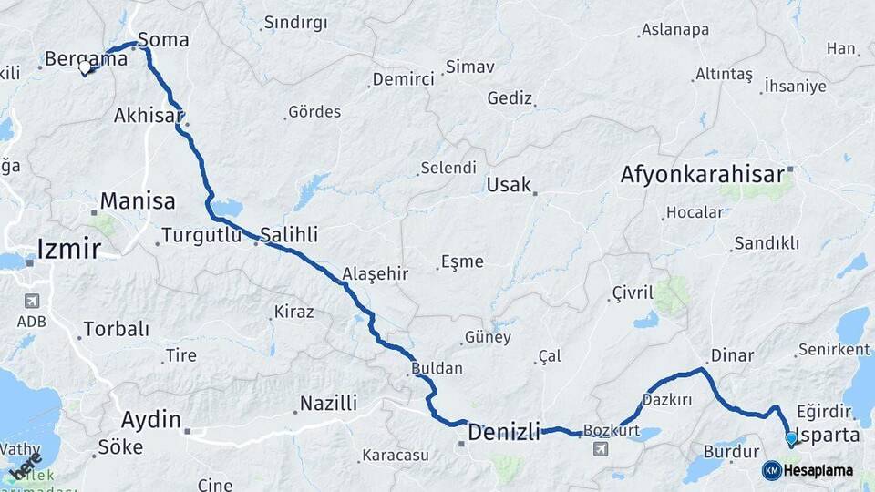 Isparta Kınık İzmir Arası Kaç Km - Yol Haritası