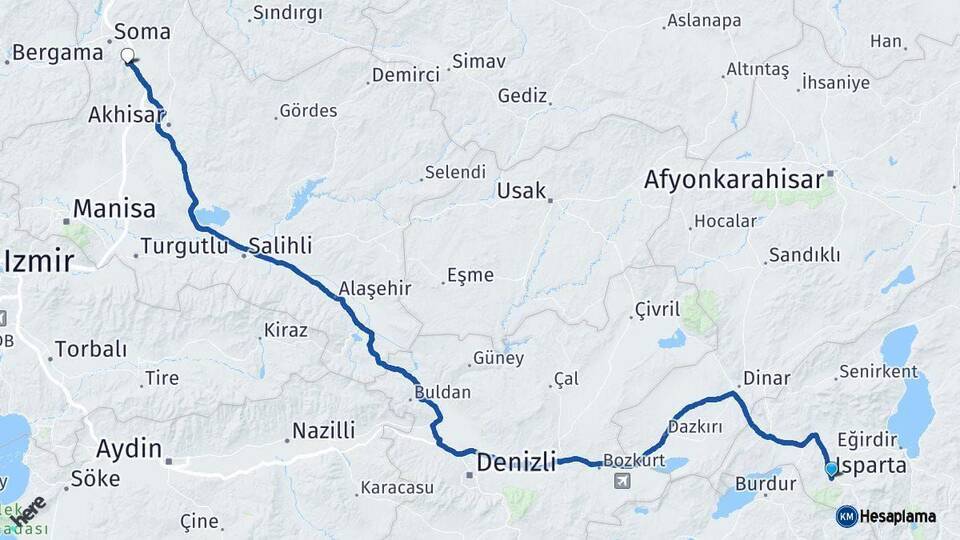 Isparta Kırkağaç Manisa Arası Kaç Km - Yol Haritası