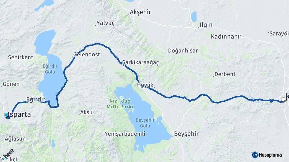 Isparta Konya Arası Kaç Km - Yol Haritası
