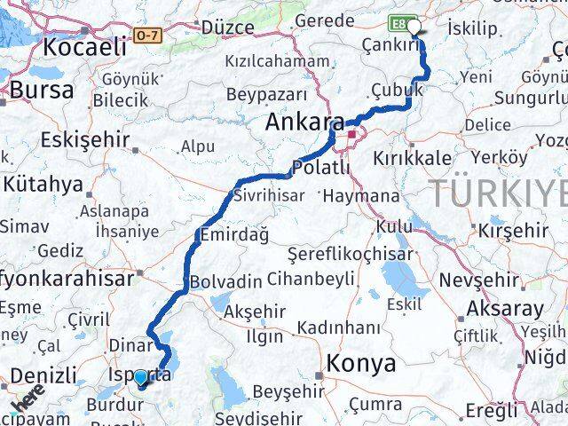 Isparta Korgun Çankırı Arası Kaç Km - Yol Haritası