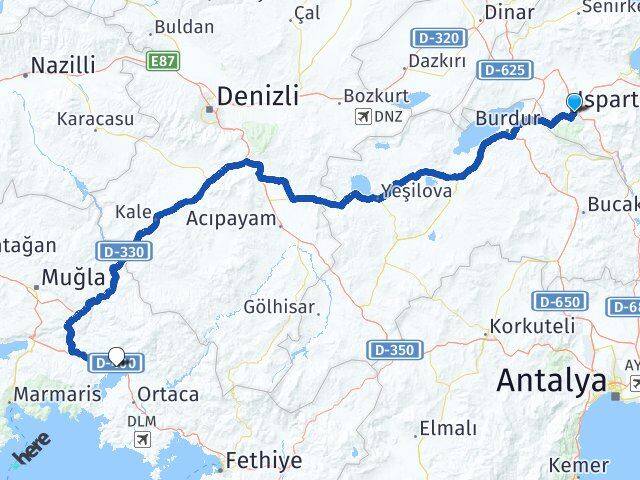 Isparta Köyceğiz Muğla Arası Kaç Km - Yol Haritası