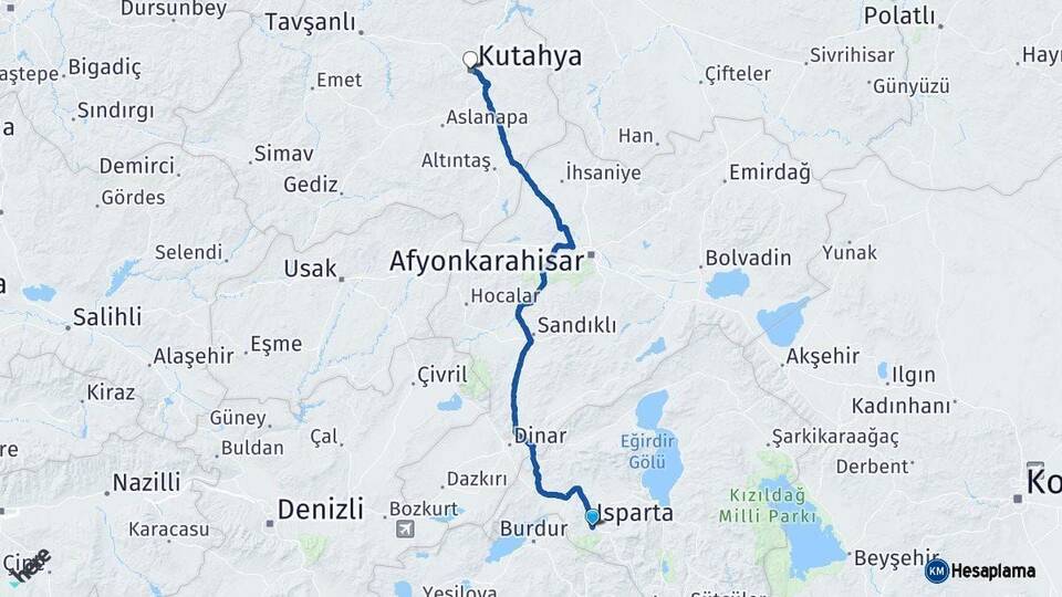 Isparta Kütahya Arası Kaç Km - Yol Haritası
