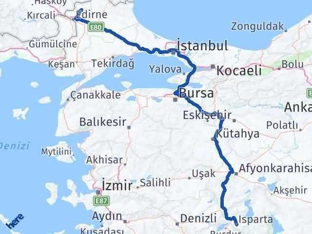Isparta Lalapaşa Edirne Arası Kaç Km - Yol Haritası