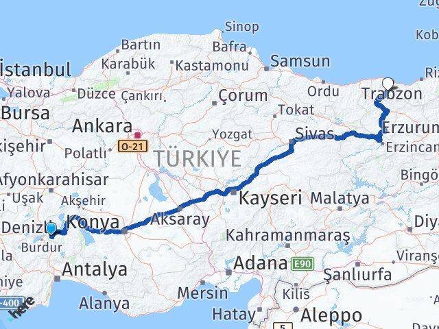 Isparta Maçka Trabzon Arası Kaç Km - Yol Haritası