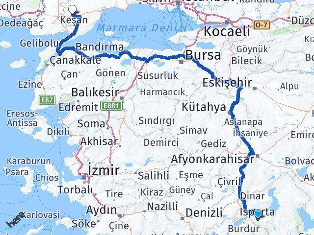 Isparta Malkara Tekirdağ Arası Kaç Km - Yol Haritası