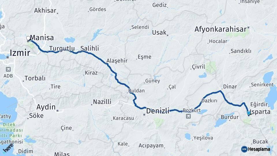 Isparta Manisa Arası Kaç Km - Yol Haritası
