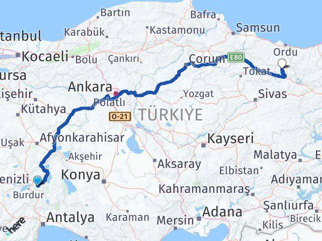 Isparta Mesudiye Ordu Arası Kaç Km - Yol Haritası