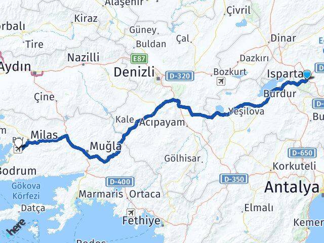 Isparta Milas Bodrum Havalimanı Arası Kaç Km - Yol Haritası