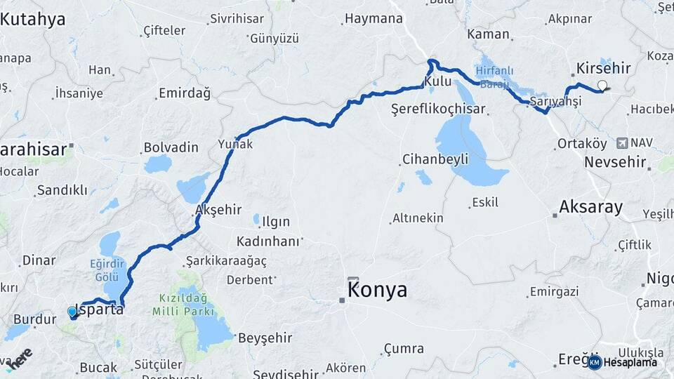 Isparta Mucur Kırşehir Arası Kaç Km - Yol Haritası