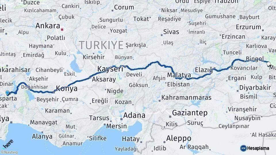 Isparta Muş Arası Kaç Km - Yol Haritası